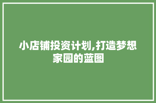 小店铺投资计划,打造梦想家园的蓝图