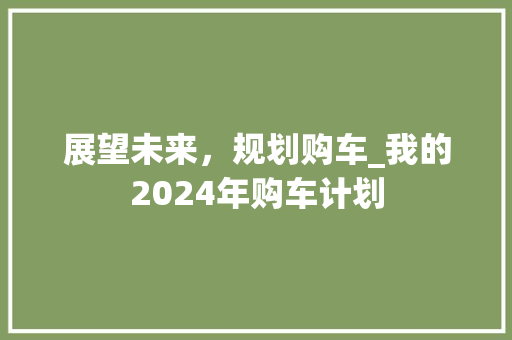 展望未来，规划购车_我的2024年购车计划