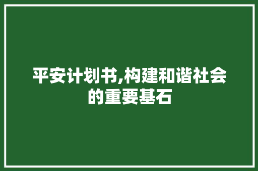 平安计划书,构建和谐社会的重要基石