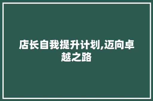 店长自我提升计划,迈向卓越之路