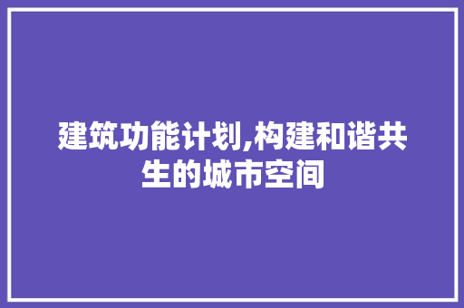 建筑功能计划,构建和谐共生的城市空间