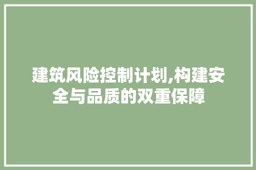 建筑风险控制计划,构建安全与品质的双重保障