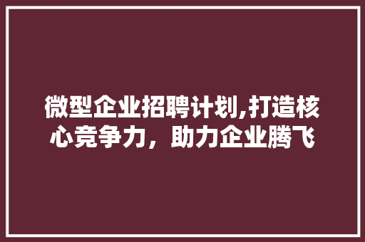 微型企业招聘计划,打造核心竞争力，助力企业腾飞