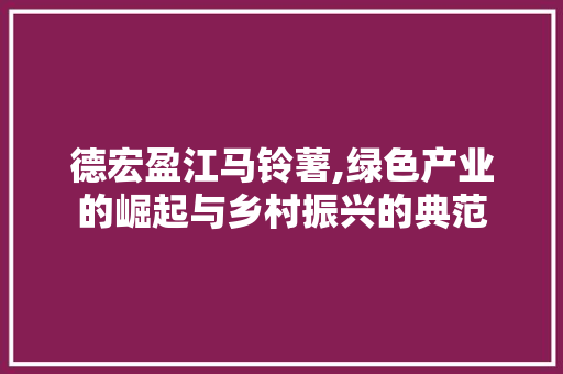 德宏盈江马铃薯,绿色产业的崛起与乡村振兴的典范