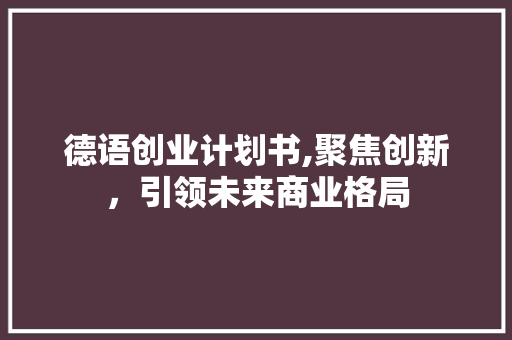 德语创业计划书,聚焦创新，引领未来商业格局