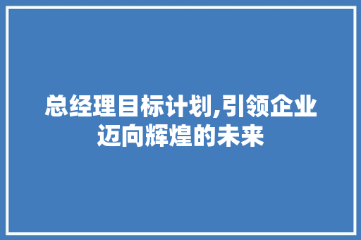 总经理目标计划,引领企业迈向辉煌的未来