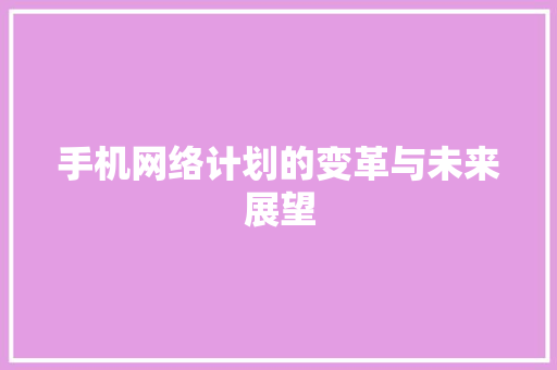 手机网络计划的变革与未来展望