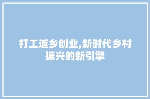 打工返乡创业,新时代乡村振兴的新引擎