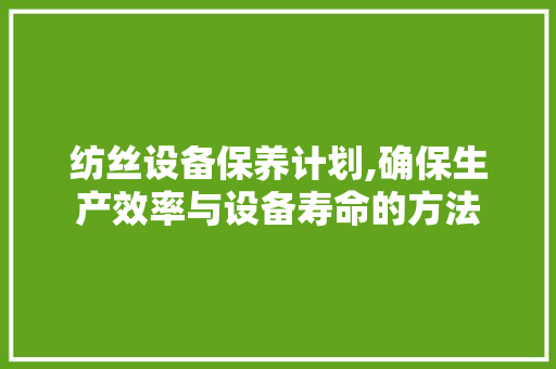 纺丝设备保养计划,确保生产效率与设备寿命的方法