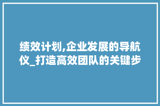 绩效计划,企业发展的导航仪_打造高效团队的关键步骤