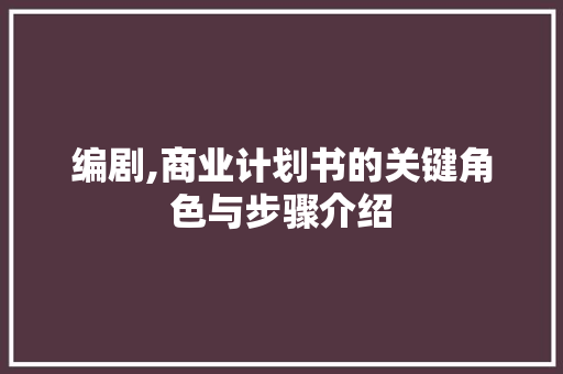 编剧,商业计划书的关键角色与步骤介绍