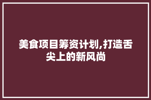 美食项目筹资计划,打造舌尖上的新风尚