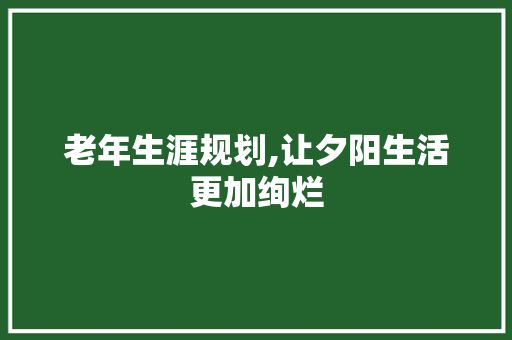 老年生涯规划,让夕阳生活更加绚烂