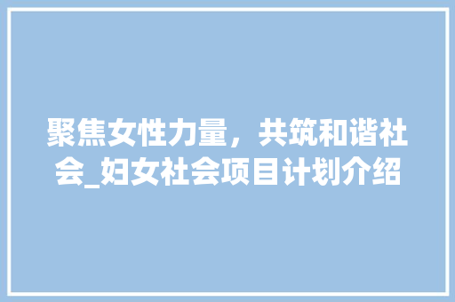 聚焦女性力量，共筑和谐社会_妇女社会项目计划介绍