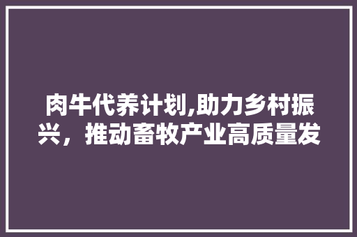 肉牛代养计划,助力乡村振兴，推动畜牧产业高质量发展