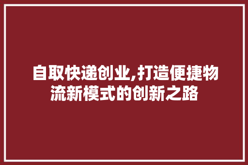 自取快递创业,打造便捷物流新模式的创新之路