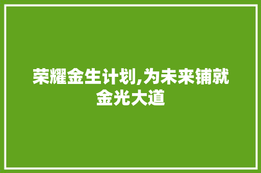 荣耀金生计划,为未来铺就金光大道