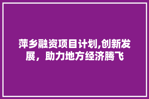 萍乡融资项目计划,创新发展，助力地方经济腾飞