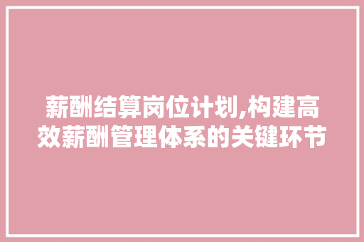 薪酬结算岗位计划,构建高效薪酬管理体系的关键环节