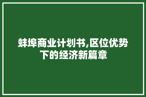 蚌埠商业计划书,区位优势下的经济新篇章