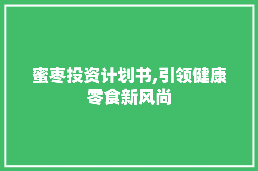 蜜枣投资计划书,引领健康零食新风尚