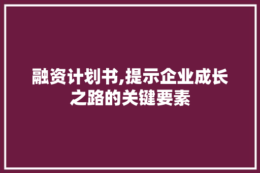 融资计划书,提示企业成长之路的关键要素