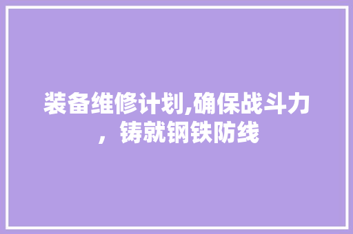 装备维修计划,确保战斗力，铸就钢铁防线