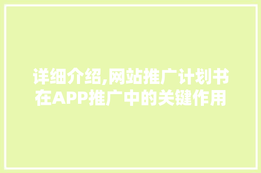 详细介绍,网站推广计划书在APP推广中的关键作用