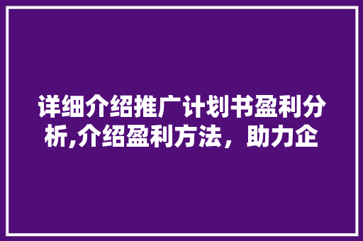 详细介绍推广计划书盈利分析,介绍盈利方法，助力企业腾飞