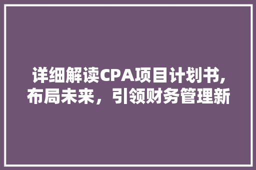 详细解读CPA项目计划书,布局未来，引领财务管理新篇章