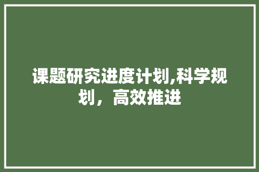 课题研究进度计划,科学规划，高效推进