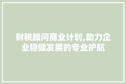 财税顾问商业计划,助力企业稳健发展的专业护航