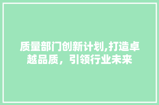 质量部门创新计划,打造卓越品质，引领行业未来