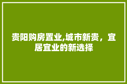 贵阳购房置业,城市新贵，宜居宜业的新选择