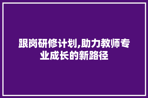 跟岗研修计划,助力教师专业成长的新路径