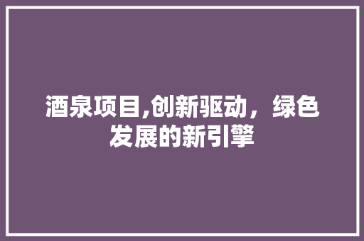 酒泉项目,创新驱动，绿色发展的新引擎