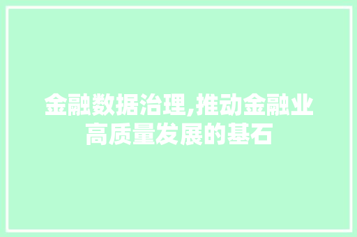 金融数据治理,推动金融业高质量发展的基石