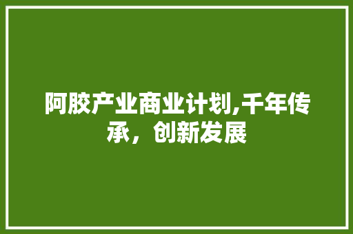 阿胶产业商业计划,千年传承，创新发展