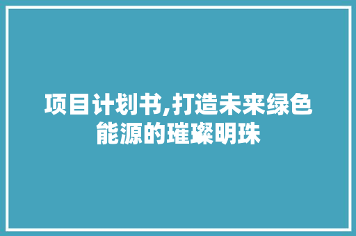 项目计划书,打造未来绿色能源的璀璨明珠