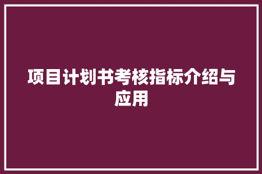 项目计划书考核指标介绍与应用