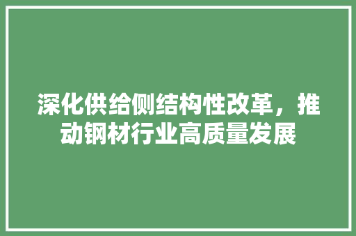 深化供给侧结构性改革，推动钢材行业高质量发展