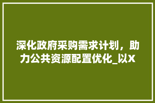 深化政府采购需求计划，助力公共资源配置优化_以XXX项目为例