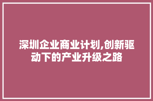 深圳企业商业计划,创新驱动下的产业升级之路