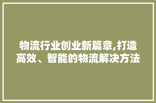 物流行业创业新篇章,打造高效、智能的物流解决方法