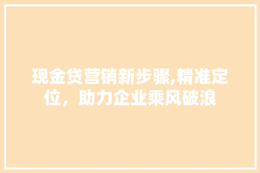 现金贷营销新步骤,精准定位，助力企业乘风破浪