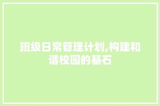 班级日常管理计划,构建和谐校园的基石