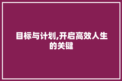 目标与计划,开启高效人生的关键