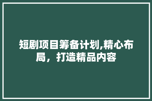 短剧项目筹备计划,精心布局，打造精品内容