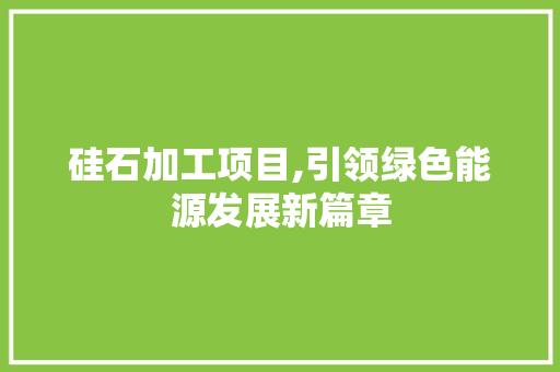 硅石加工项目,引领绿色能源发展新篇章