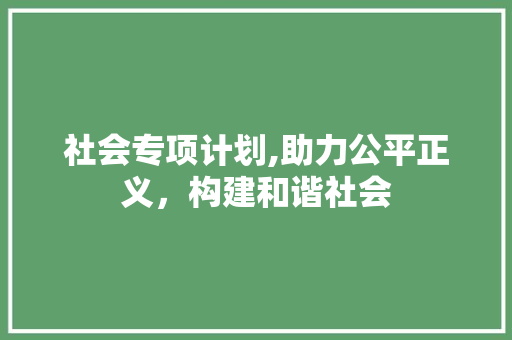 社会专项计划,助力公平正义，构建和谐社会